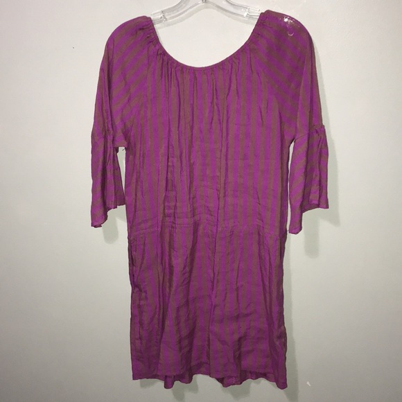 Free People Folk Town Linen Tunic Dress with Pockets Purple Stripe Size S Boho - Picture 7 of 13